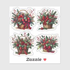 Bouquet in a festive holiday basket sticker