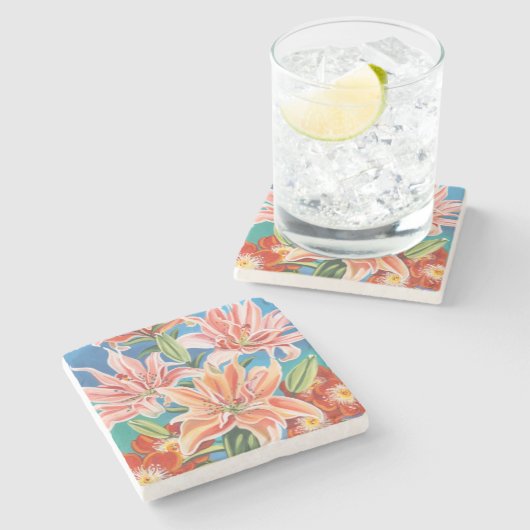 Bouquet in Border II Stenen Onderzetter (Zijkant)