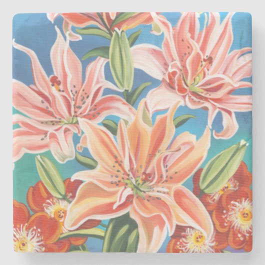 Bouquet in Border II Stenen Onderzetter (Voorkant)