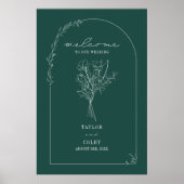 Bouquet Line Art Emerald Wedding Welcome Poster (Voorkant)