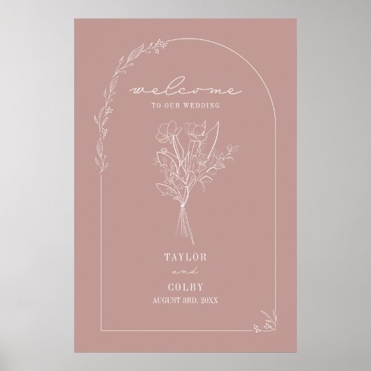 Bouquet Line Art Muted Pink Poster (Voorkant)