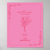 Bouquet Line Art Pink Red Weddenschap Welkom Poster (Voorkant)