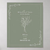 Bouquet Line Art Sage Green Wedding Welcome Poster (Voorkant)