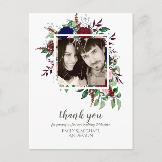 Bouquet Marsala Blue Pink Flowers DANK JE Briefkaart (Voorkant)