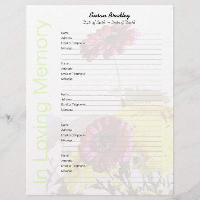 Bouquet - Memorial Guest Book Custom Filler Pages (Voorkant)