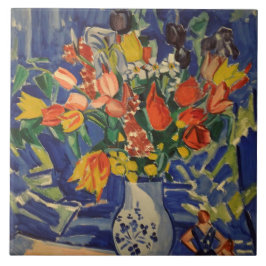  Bouquet met figuren op de achtergrond Tegeltje