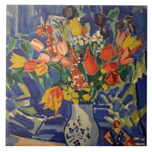  Bouquet met figuren op de achtergrond Tegeltje (Voorkant)