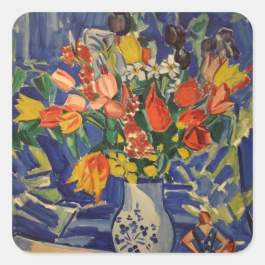Bouquet met figuren op de achtergrond Vierkante Sticker (Voorkant)