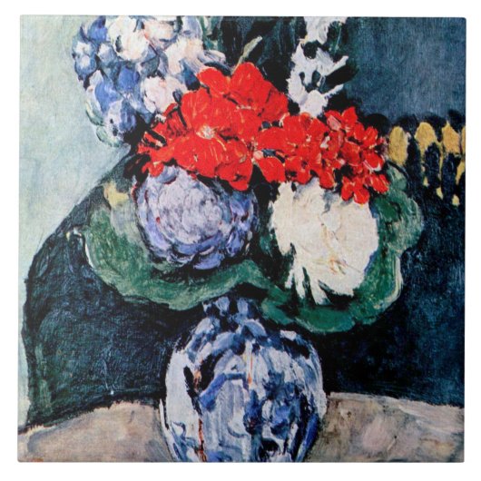 Bouquet met Little Delft, Paul Cezanne Tegeltje (Voorkant)