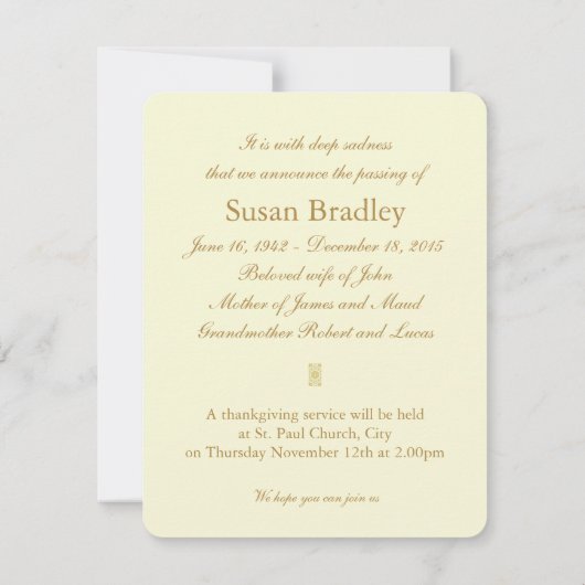 Bouquet met Photo lijst Memorial Service Aankondiging (Achterkant)