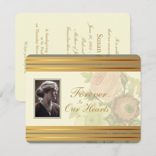 Bouquet met Photo lijst Memorial Service Aankondiging (Voorkant / Achterkant)