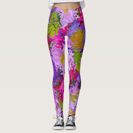 Bouquet of Colors Floral Abstract Art Design Leggings