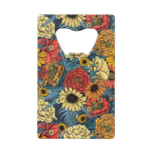 Bouquet of flowers- roses, peonies, daisien an fe creditkaart flessenopener