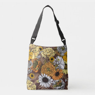 Bouquet of flowers- roses, peonies, daisien an fe crossbody tas