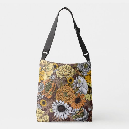 Bouquet of flowers- roses, peonies, daisien an fe crossbody tas (Voorkant)