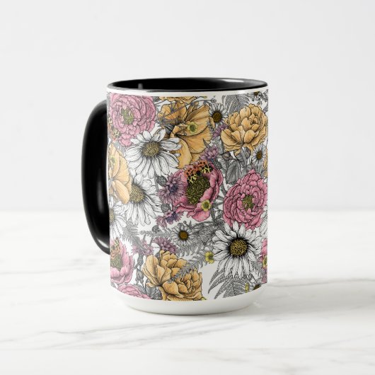 Bouquet of flowers- roses, peonies, daisien an fe mok (Voorkant links)