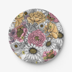 Bouquet of flowers- roses, peonies, daisien an fe papieren bordje