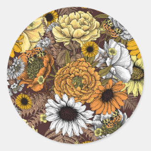 Bouquet of flowers- roses, peonies, daisien an fe ronde sticker