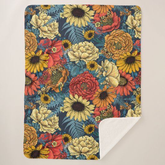 Bouquet of flowers- roses, peonies, daisien an fe sherpa deken (Voorkant)