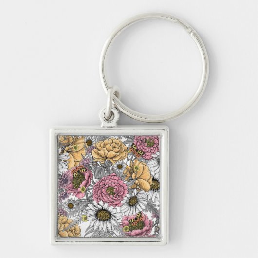 Bouquet of flowers- roses, peonies, daisien an fe sleutelhanger (Voorkant)