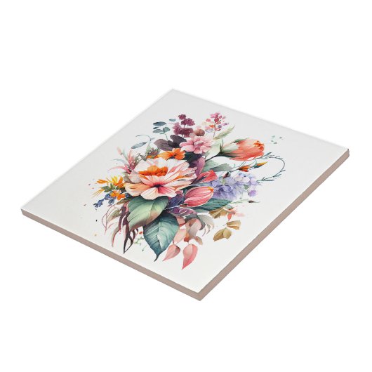 Bouquet of Meadow Flowers Waterverf keramische Teg Tegeltje (Zijkant)