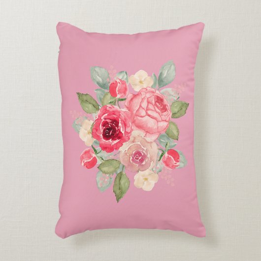 Bouquet of Painted Pink Roses Accent Kussen (Voorkant(Verticaal))