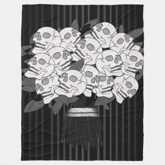 Bouquet of Skull Rozen Black & White Gothic Fleece Deken (Voorkant)