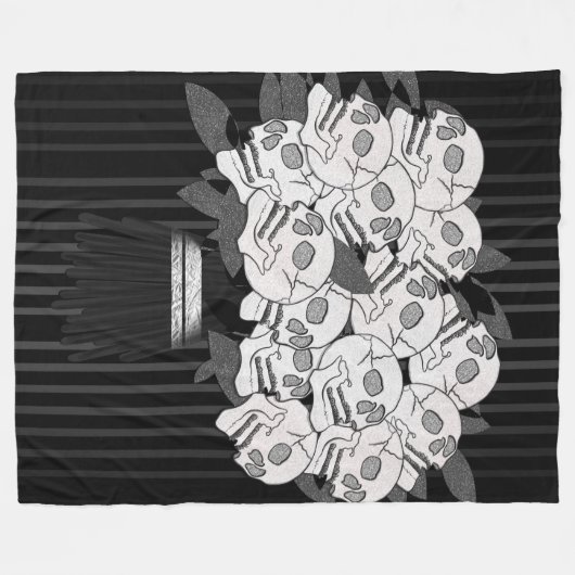 Bouquet of Skull Rozen Black & White Gothic Fleece Deken (Voorkant (Horizontaal))