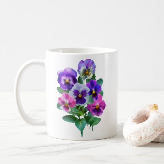 Bouquet of Violets Pansy Flower Koffiemok (Met donut)