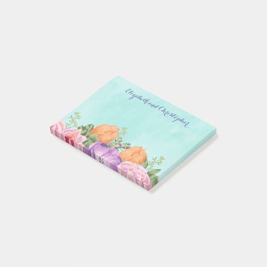Bouquet of Waterverf Flowers Personalized Wedding Post-it® Notes (Schuin)