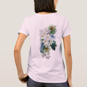 Bouquet of White Flowers, Peacock Feathers T-shirt