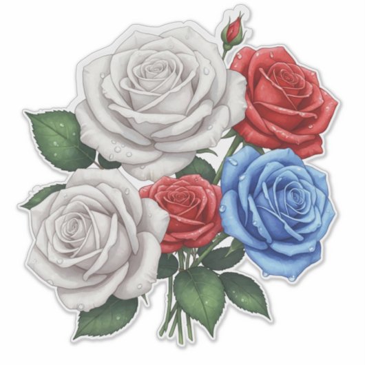 Bouquet of White, Red, and Blue Roses Sticker (Voorkant)