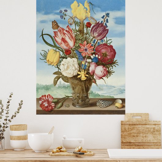Bouquet op de Ledge Ambrosius Bosschaert Poster (Keuken)