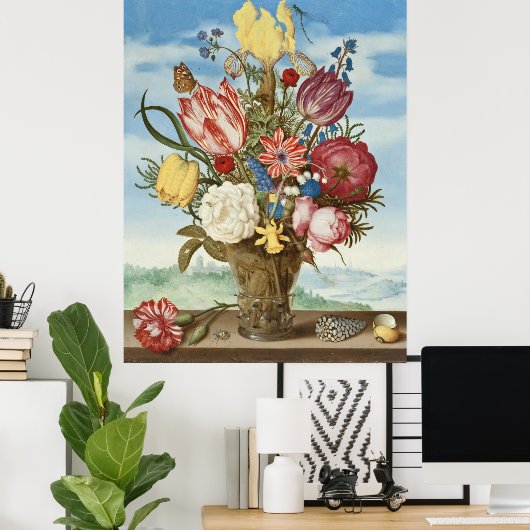 Bouquet op de Ledge Ambrosius Bosschaert Poster (Thuiskantoor)