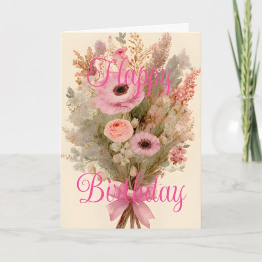 Bouquet Pink Spring Flowers Happy Birthday Kaart (Voorkant)