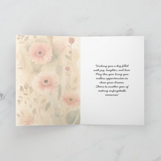 Bouquet Pink Spring Flowers Happy Birthday Kaart (Binnen)