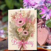 Bouquet Pink Spring Flowers Happy Birthday Kaart