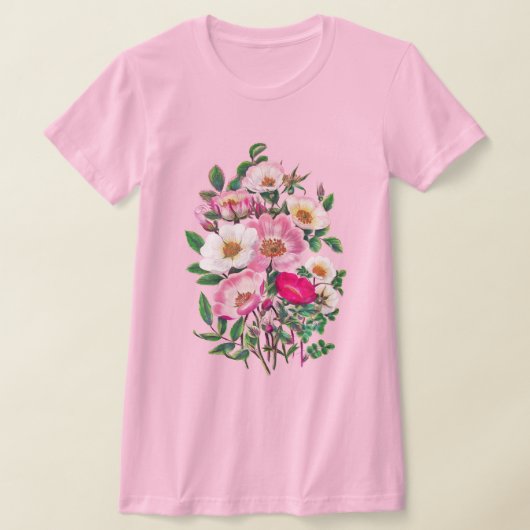 Bouquet roze en White Wild Roos Flowers T-shirt (Laagn)