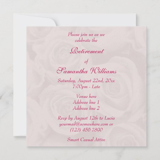 Bouquet roze rozen retirement kaart (Achterkant)