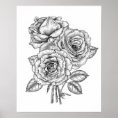 Bouquet rozen in zwart-wit poster (Voorkant)