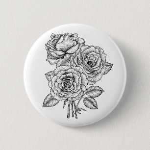 Bouquet rozen in zwart-wit ronde button 5,7 cm