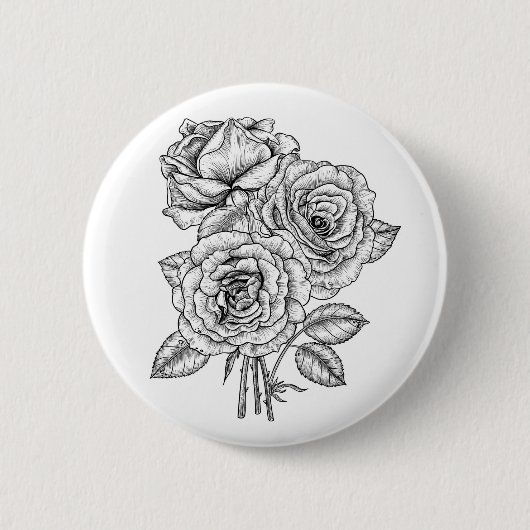 Bouquet rozen in zwart-wit ronde button 5,7 cm (Voorkant)