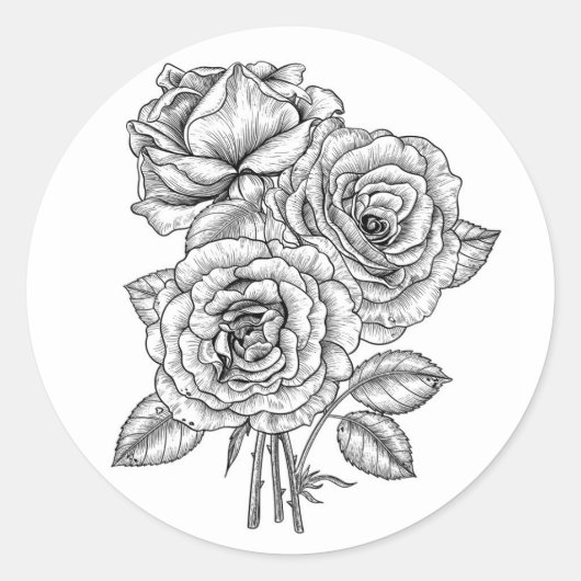 Bouquet rozen in zwart-wit ronde sticker (Voorkant)