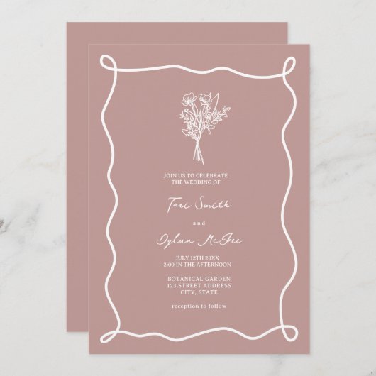 Bouquet Swirl Roze bruiloft Kaart (Voorkant / Achterkant)