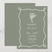 Bouquet Swirl Sage Green Wedding Kaart (Voorkant / Achterkant)