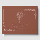 Bouquet Terracotta Rustic Wedding Guest Book Gastenboek<br><div class="desc">Lijnkunst geïnspireerde illustratie van bouquet en bloemoregrens boven de terracotta achtergrond.</div>