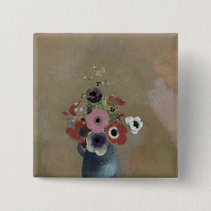 Bouquet van anemonen vierkante button 5,1 cm