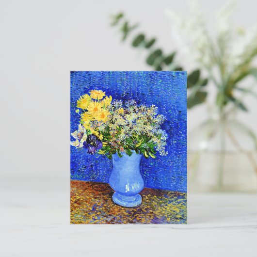 Bouquet van Bloemen in een Blauwe Vase Briefkaart (Staand voorkant)