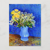 Bouquet van Bloemen in een Blauwe Vase Briefkaart (Voorkant)