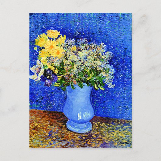 Bouquet van Bloemen in een Blauwe Vase Briefkaart (Voorkant)